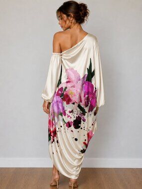 NWT $1600 SILVIA TCHERASSI Silk Chiara Floral Draped Dress Fushia Garden Medium